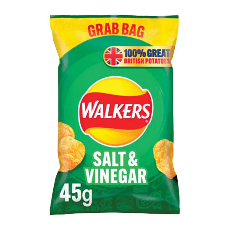 Walkers Grab Bag Salt & Vinegar 45G - Case Qty - 32