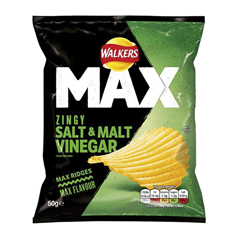 Walkers Max Salt & Vinegar 50G - Case Qty - 24