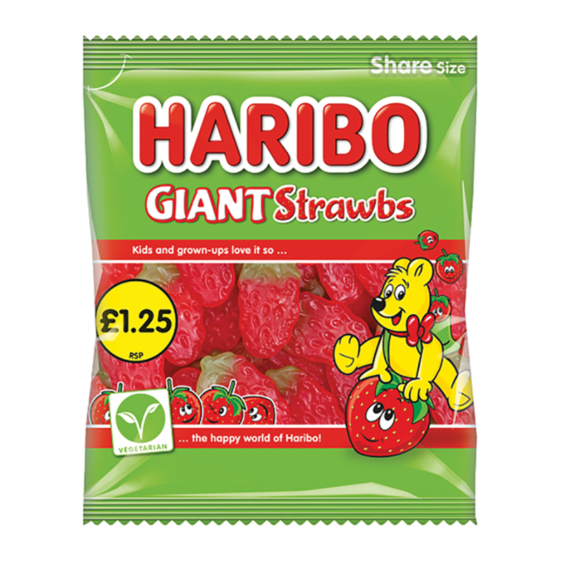 Haribo Giant Strawberries Pmp £1.25 - Case Qty - 12
