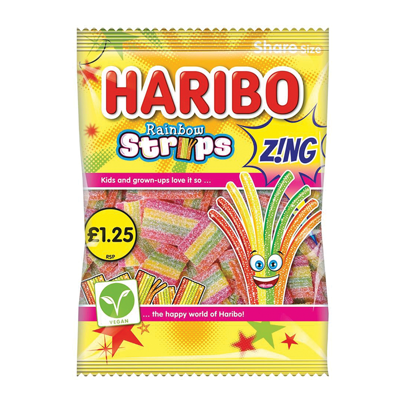 Haribo Rainbow Strips Z!Ng Pmp £1.25 - Case Qty - 12