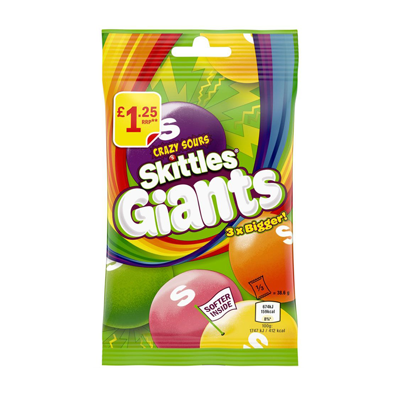 Skittles Giants Sour Bag 116G Pm £1.25 - Case Qty - 14