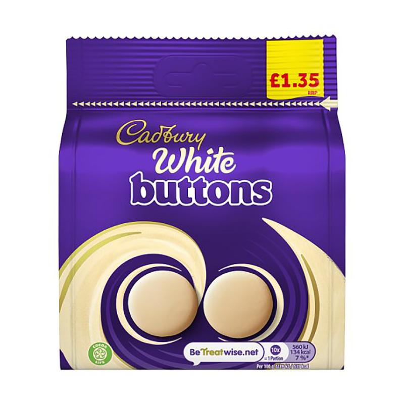 Cadburys White Buttons 95G £1.35 - Case Qty - 10