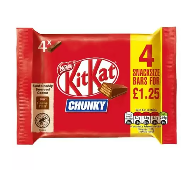 Kit Kat Chunky Snacksize 4Pk Pm £1.25 - Case Qty - 24