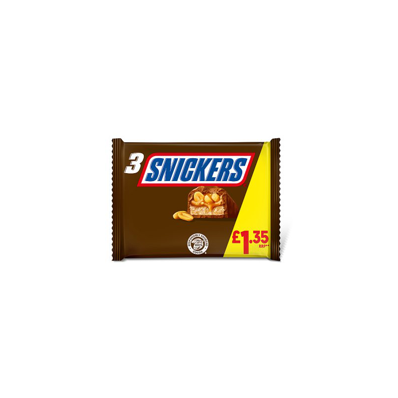 Snickers Snacksize 3Pk Pm £1.35 - Case Qty - 22